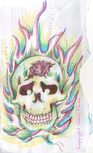 skull tattoo sketch Done with highlighters and penpastel colors