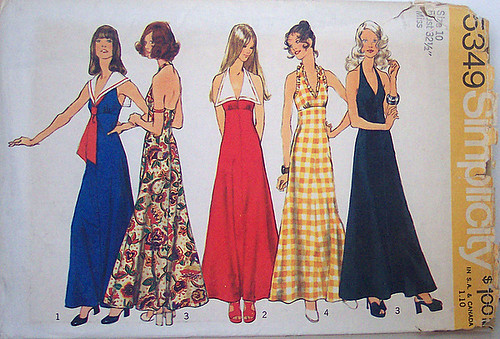 Simplicity 5349 Vintage 70s Sewing Pattern Halter Maxi Dress Prom Formal UNCUT