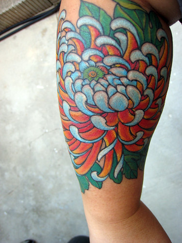 completed chrysanthemum tattoo