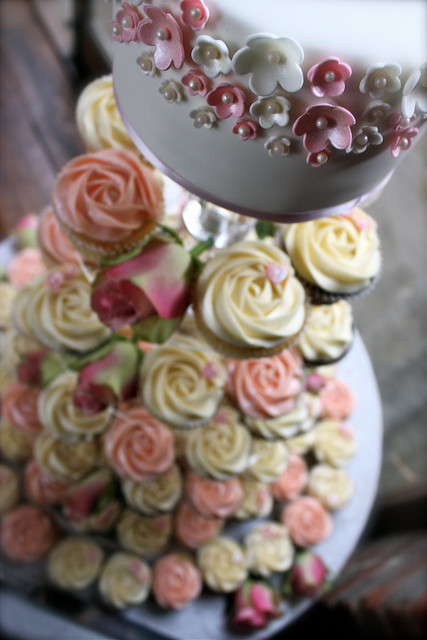 Pink Ivory Wedding Cupcake Tower