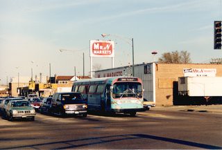 Westbound pre Pace Suburban Transit bus in the southbound turning lane at South Archer and Harlem Avenues. Chicago Illinois. April 1988. by Eddie from Chicago