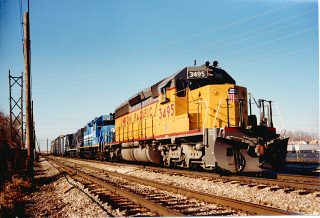 Southbound Union Pacific freight train. Alsip Illinois. November 1989. by Eddie from Chicago
