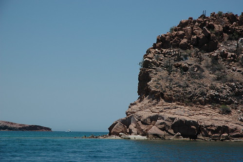 People on the beach, ship, turquoise water, island, cactus, stones, La Paz, Baja California Sur, Mexico by Wonderlane