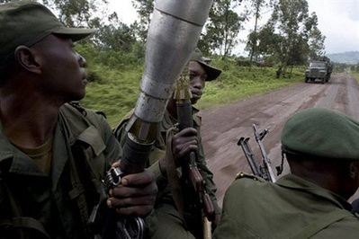 Congolese soldiers patrol through the eastern Democratic Republic of Congo (DRC). The upsurge in rebel attacks in 2008 had created the conditions for the possible intervention of the US and EU. by Pan-African News Wire File Photos