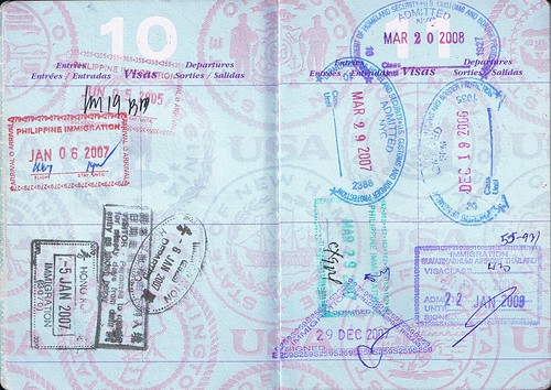USA Passport; Hong Kong, Philippine, Thailand, and USA stamps