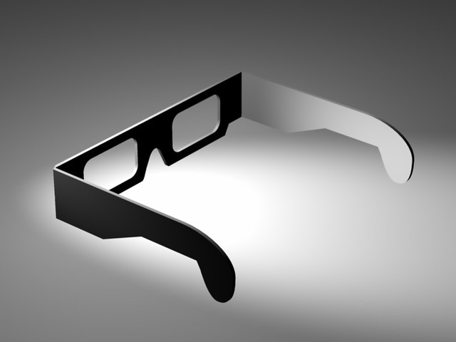 This is a model of a pair of 3D Anaglyph Glasses with the lenses removed