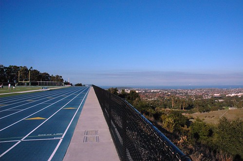 Track with field below, San Mateo, San Francisco Bay, California, USA by Wonderlane