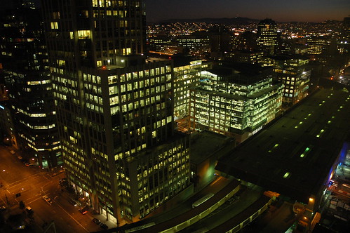 Lit Up Night Office Buildings, San Francisco, California, USA by Wonderlane