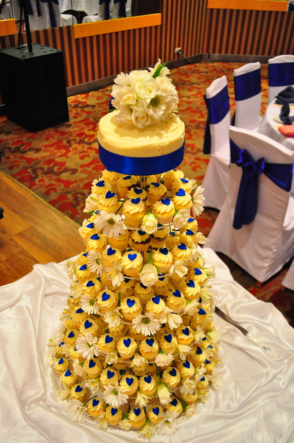 Royal blue and white mini wedding cupcake tower A mix of mini choc vanilla 