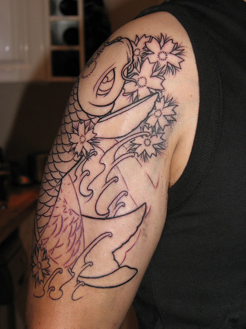 Fresh Koi Tattoo Front Taken 2 hours after the outline was done