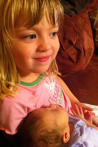 Big sister Catie with baby sister Lucy