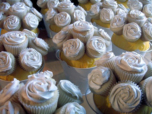 These cupcake centerpieces were created for a close friend's wedding