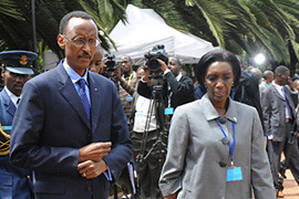 Rwandan President Paul Kagame with his chief of protocol, Rose Kabuye. She was arrested in Germany and had been extradited to France in connection with the 1994 civil war. by Pan-African News Wire File Photos