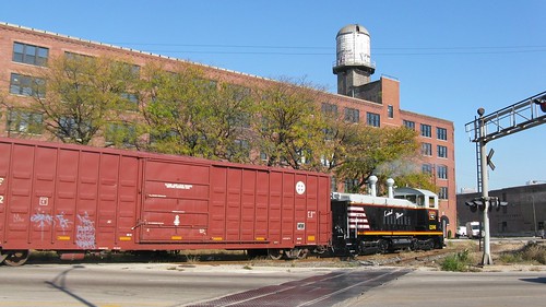Central Illinois Railroad # 1206 and BNSF Railway boxcar being pushed across West Cermak Road. Chicago Illinois. Friday, October 31st,  2008. by Eddie from Chicago