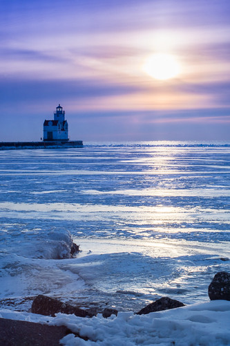 Winter, Cold, Ice, Frozen, Lake Michigan, Sunrise, Lighthouse