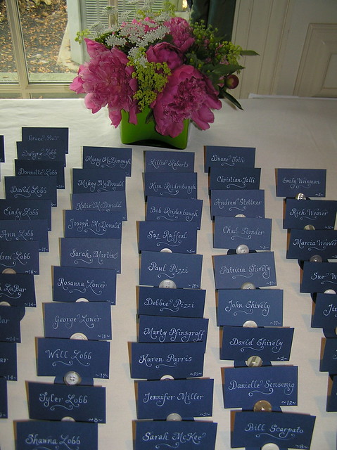Another view of the cards showing the wedding color theme of navy accented 