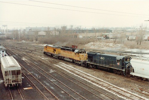 Westbound Union Pacific transfer train entering Clearing Yard. Bedford Park Illinois. March 1985. by Eddie from Chicago