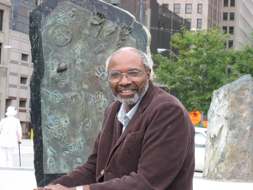 Abayomi Azikiwe, editor of the Pan-African News Wire, at the Labor Monument in Hart Plaza in downtown Detroit on September 27, 2008. (Photo: Alan Pollock). by Pan-African News Wire File Photos