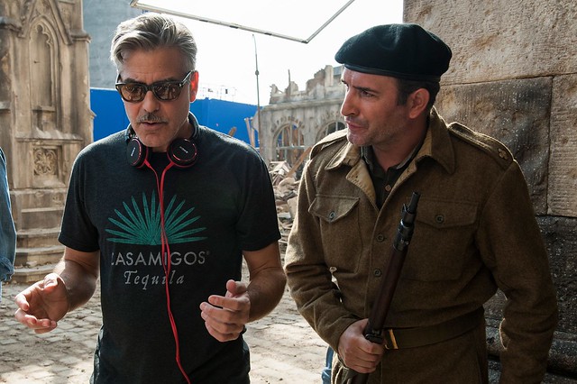 Jean Dujardin et George Clooney durant le tournage