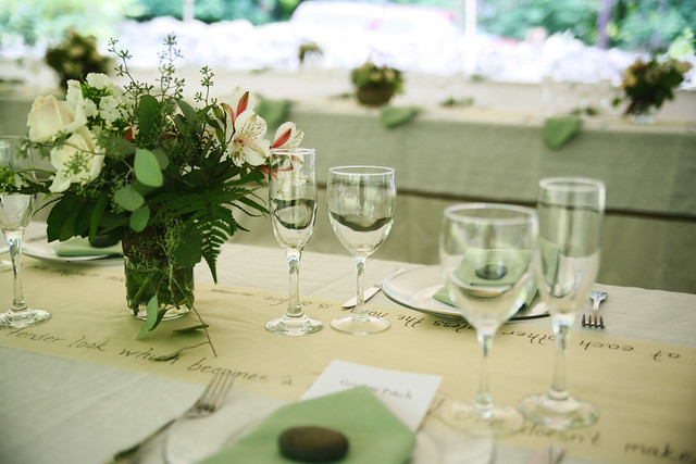 Wedding tablescape in green and white and cream