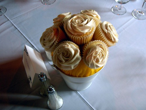 These cupcake centerpieces were created for a close friend's wedding