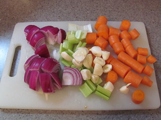 Chicken stock - chopped veggies