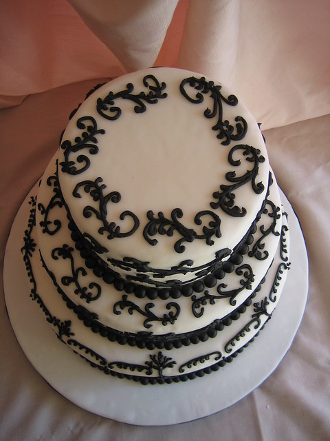 Black and White Scroll Wedding Cake Top View