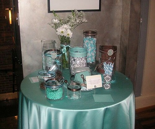 brown and tiffany blue candy buffet