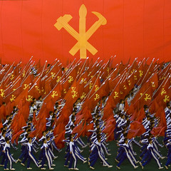 north korea korean hammer flag workers arirang symbol communist sickle lafforgue eric juche info during serve festival war worker composed