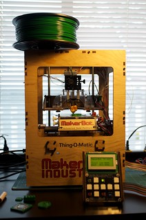 Printed filament spool holder installed on the Thing-O-Matic
