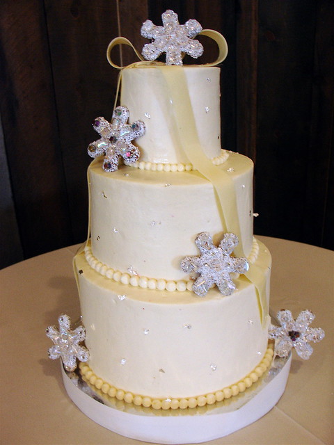 Winter flurries wedding cake Red Velvet cake with cream cheese frosting and