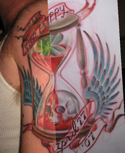 Hourglass drawing on tattoo
