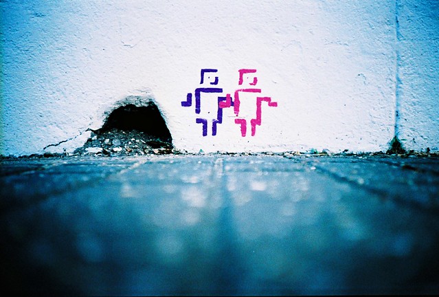 a hole and 2 little stencil men by lomokev