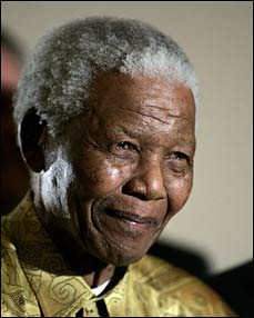 Former Republic of South Africa President Nelson Mandela shown after receiving a R3-million donation to his foundation on June 18, 2008. by Pan-African News Wire File Photos
