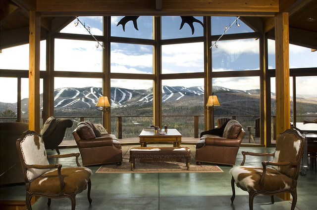View out prow front wall of glass to ski slopes. | Featured … | Flickr