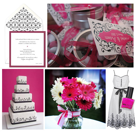 black white hot pink sweet 16 party shower inspiration board