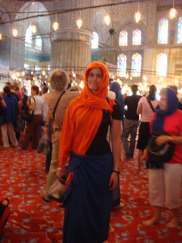 Danielle inside the Blue Mosque, Istanbul, Turkey