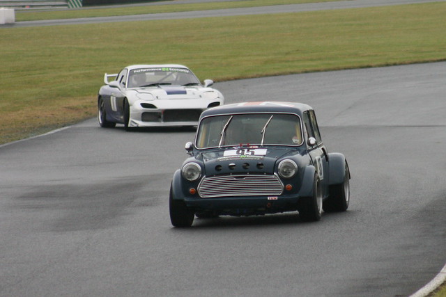  engined Mini as Paul Dobson gets his RX7 very sideways in the background