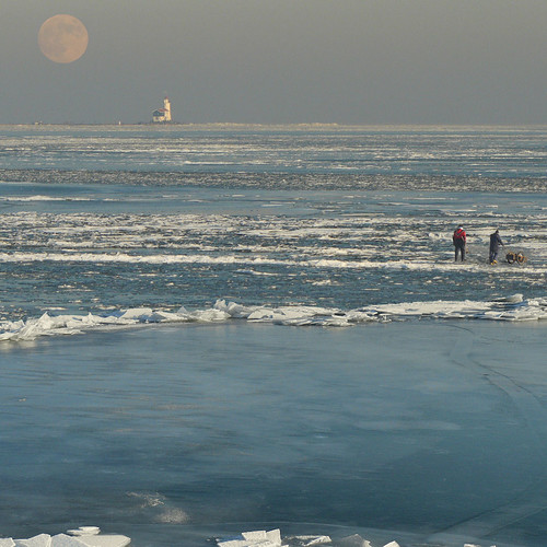 Dutch ice fishers watching the snow moon!
