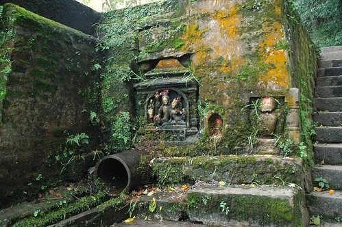 Deity statues in the walls of the tank, covered with moss, Guru Rinpoche Yangleshö pools overflow area, lower Pharping, Nepal by Wonderlane
