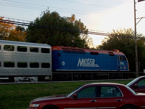 Westbound Metra commuter local arriving at the Hollywood flagstop depot. Brookfield Illinois. October 2006. by Eddie from Chicago