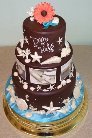 Chocolate Sea Themed Wedding Cake A 3 tiered chocolate cake with a beach 