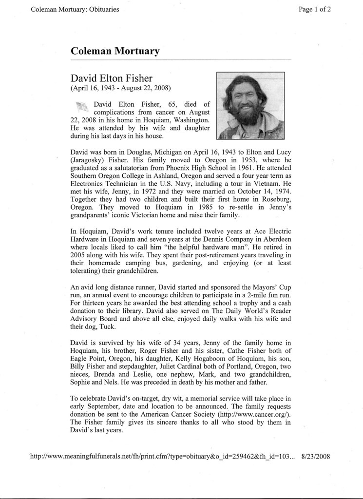 My Father's Obituary