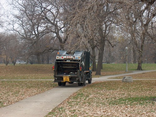 Chicagp Park District trash collection crew heads to the next waste can. Lincoln Park. Chicago Illinois. November 2006. by Eddie from Chicago