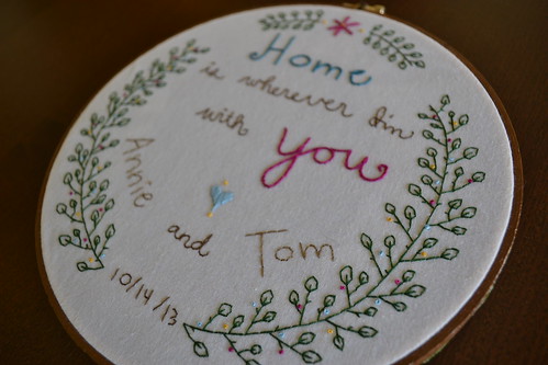 Closeup on A & T's Wedding Embroidery