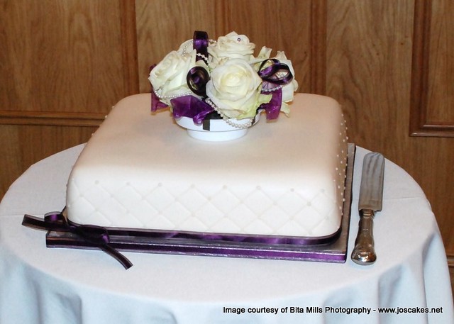 W027 Single Tier Purple and Ivory Wedding Cake