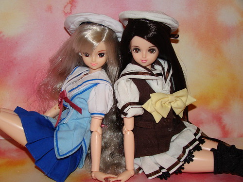 takara Jenny friend doll, Licca Castle Sayuri (dressed in DCSS Girl uniform Kotori Version) & Kimono Sayaka (dressed in SHUFFLE! National Verbena School Woman Uniform)