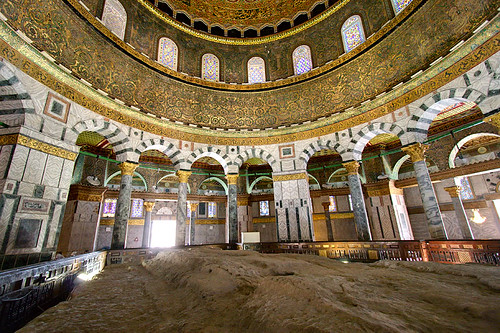 Dome of the Rock interior and Foundation Stone