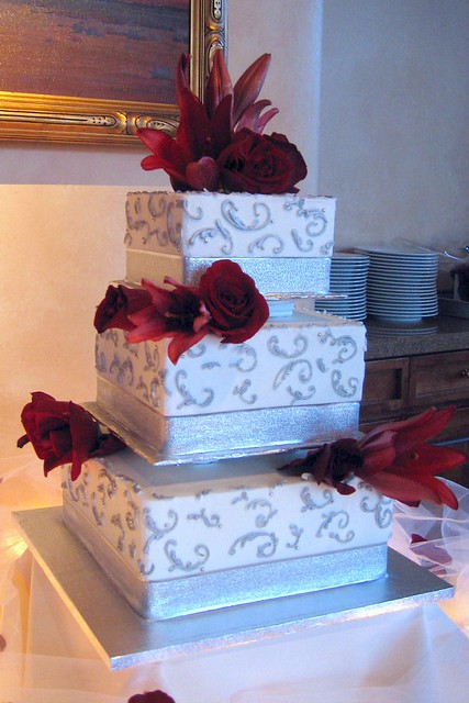 Silver and White Wedding Cake by Graceful Cake Creations