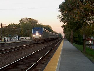 Westbound Amtrak Illinois Zephyr passing through the Hollywood depot. Brookfield Illinois. October 2006. by Eddie from Chicago
